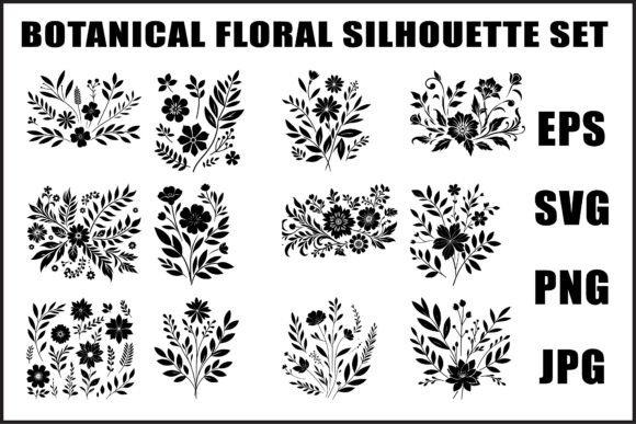 Download Black Botanical Floral Silhouette Set - Botanical floral Collection