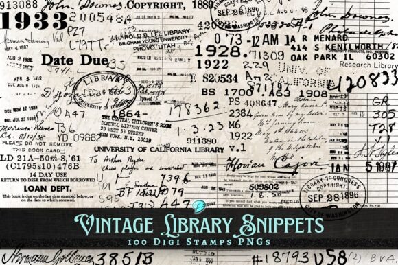 Download Vintage Library Snippets Digi Stamps PNG - Stamps Collection