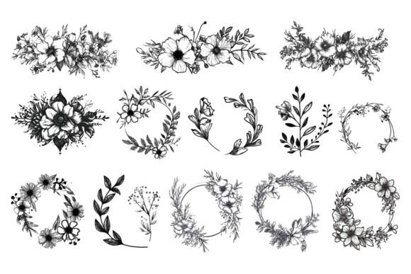 Download Botanical Floral Line Art Wreath Png Set - Botanical floral Collection