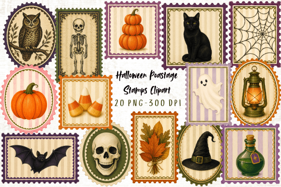 Download Halloween Postage Stamps Clipart PNG - Stamps Collection