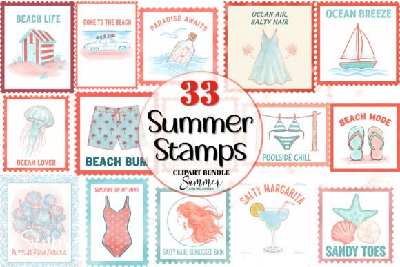 Download Summer Beach Postage Stamps Clipart - Stamps Collection