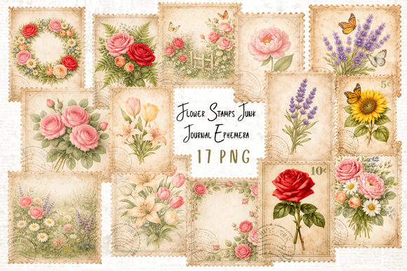 Download Flower Stamps Junk Journal Ephemera - Stamps Collection