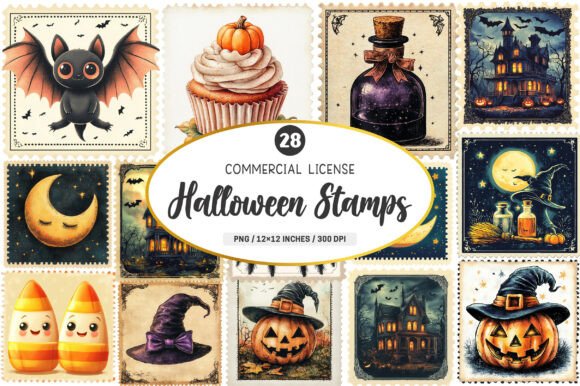Download Halloween Postage Stamps Clipart PNG - Stamps Collection