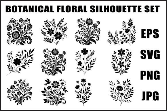 Download Black Botanical Floral Silhouette Set - Botanical floral Collection