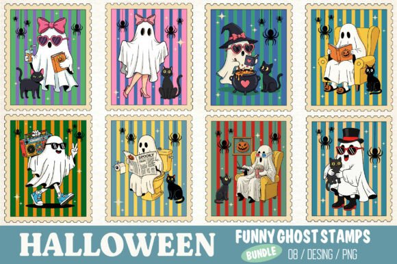 Download Halloween Funny Ghost Stamps Bundle Png - Stamps Collection