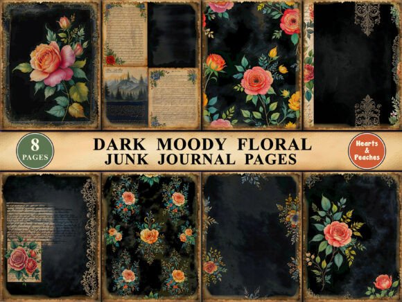 Download Dark Moody Floral Junk Journal Pages - Moody Collection