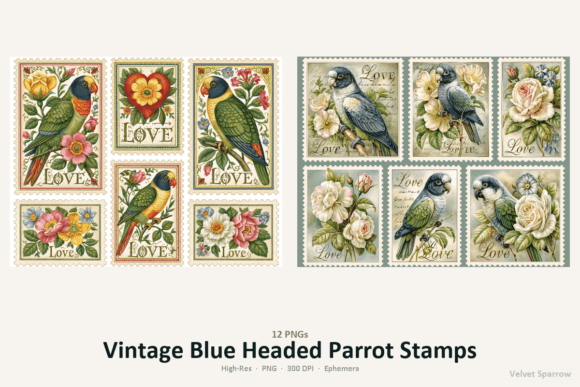 Download Vintage Blue Headed Parrot Stamps - Stamps Collection